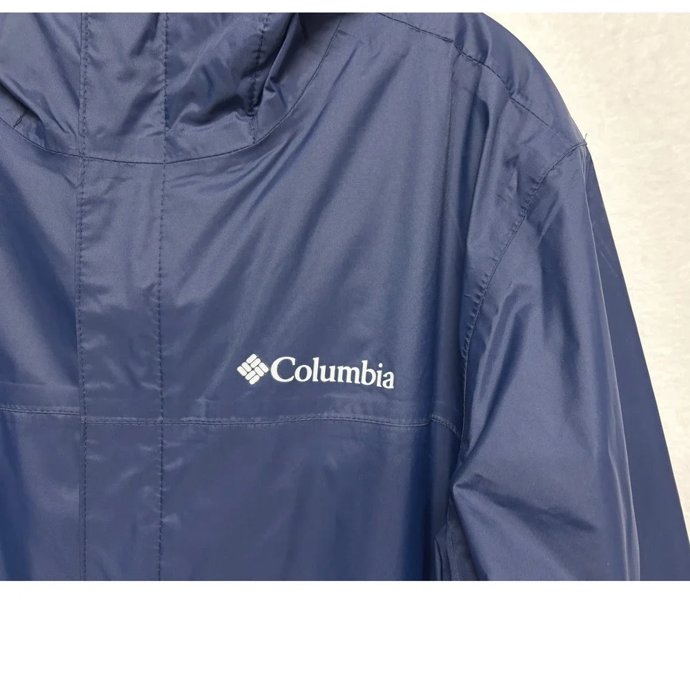 Columbia Rain Jacket Mens Size M Navy Blue Omni-Tech Waterproof Hooded Shell